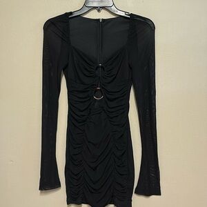 Marthea Black Front Ruching Long Sleeve Dress